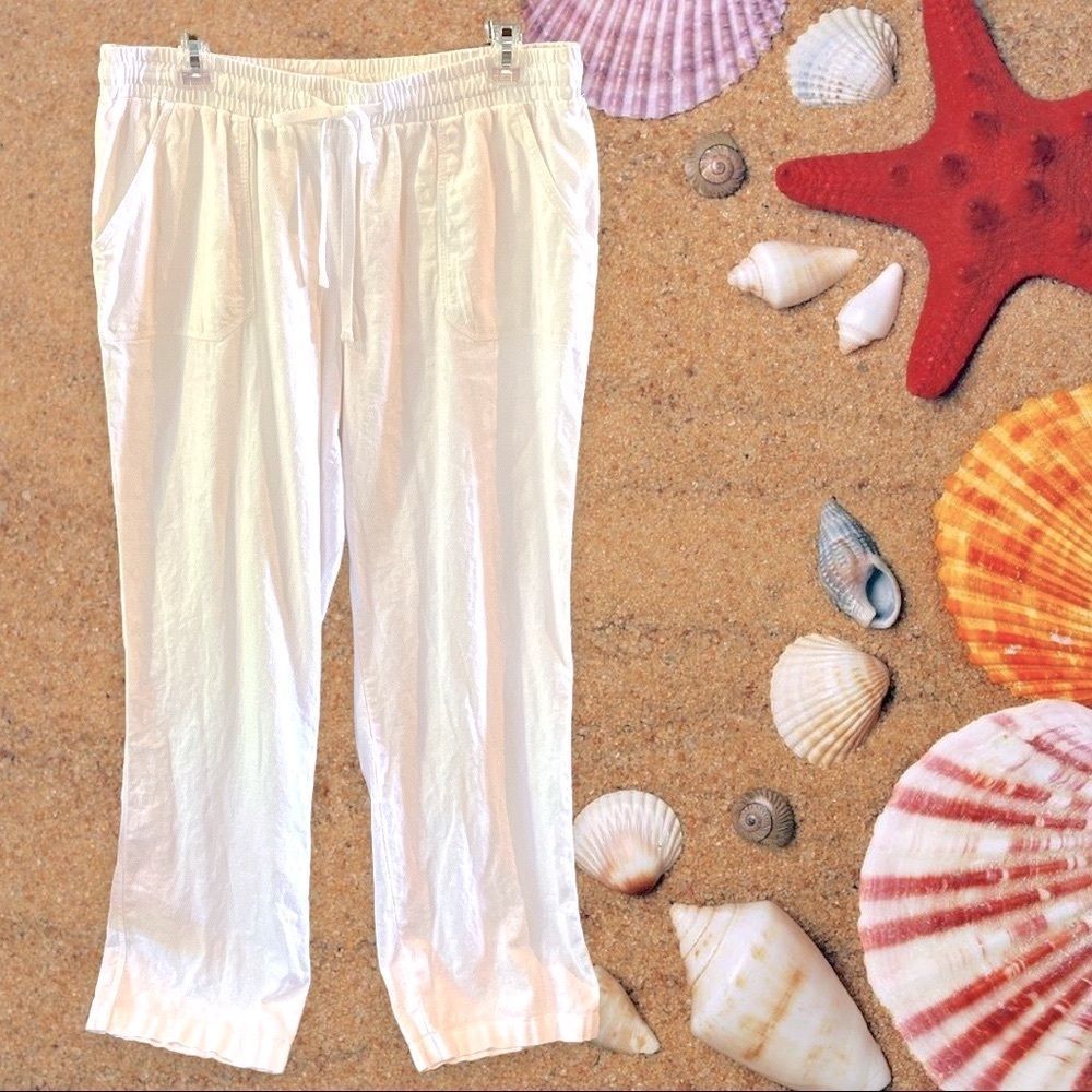 EST. 1946 White Linen Blend Elastic Waist Pants Size 14/16W